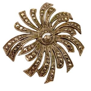 800 silver and marcasite vintage abstract swirled flower brooch pin